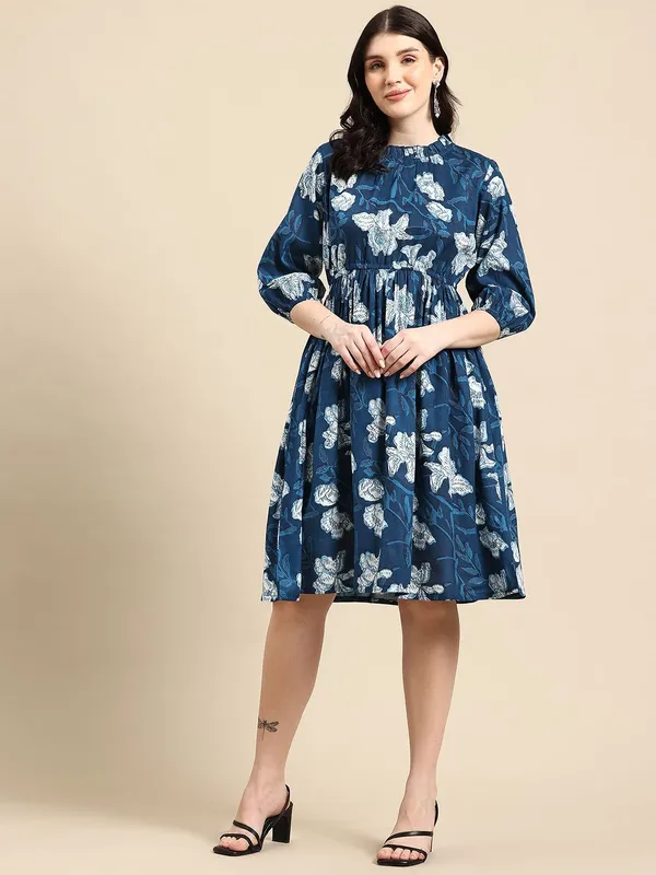 Blue_Viscose_Rayon_Fit_&_Flare_Floral_Printed_Dress_For_Women