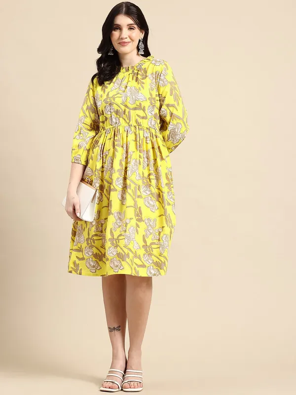 Yellow_Viscose_Rayon_Fit_&_Flare_Floral_Printed_Dress_For_Women