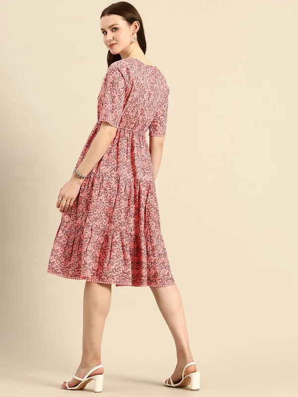 Orange_Pure_Cotton_V-Neck_Fit_&_Flare_Printed_Dress_For_Women