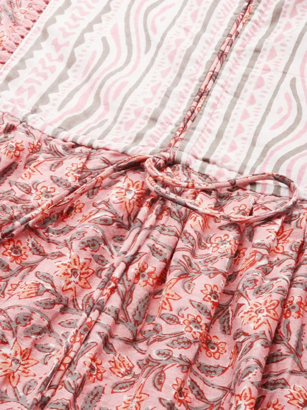 Orange_Pure_Cotton_V-Neck_Fit_&_Flare_Printed_Dress_For_Women