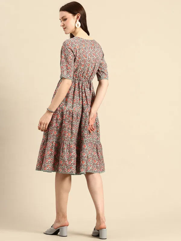 Multicolor_Pure_Cotton_V-Neck_Fit_&_Flare_Printed_Dress_For_Women