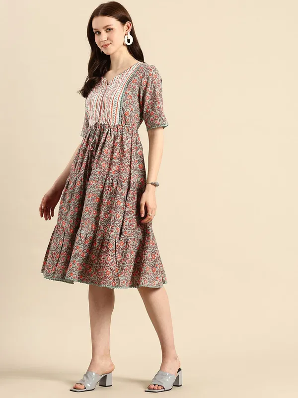 Multicolor_Pure_Cotton_V-Neck_Fit_&_Flare_Printed_Dress_For_Women