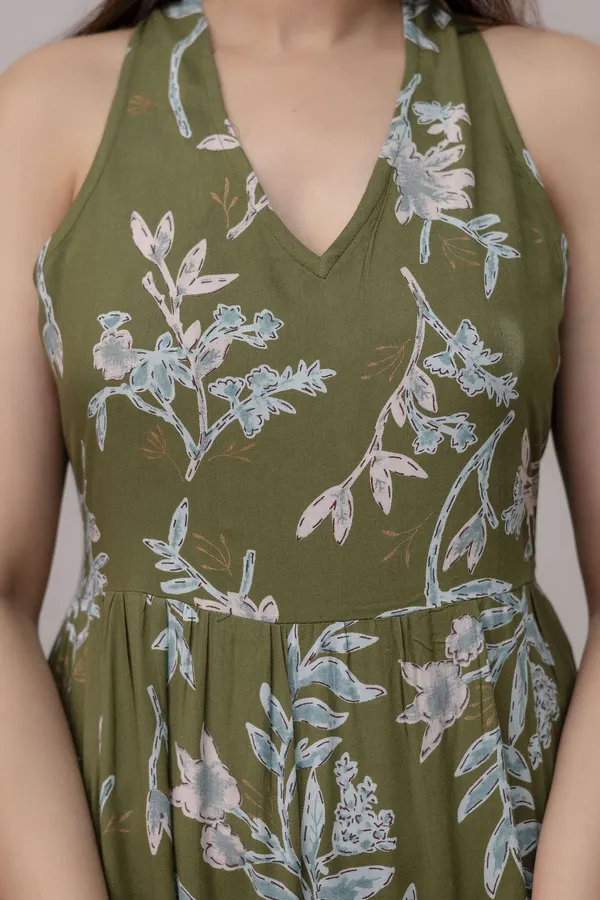 Green_Viscose_Rayon_Halter_Neck_Tiered_A-Line_Floral_Printed_Dress_For_Women