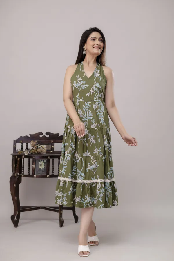 Green_Viscose_Rayon_Halter_Neck_Tiered_A-Line_Floral_Printed_Dress_For_Women