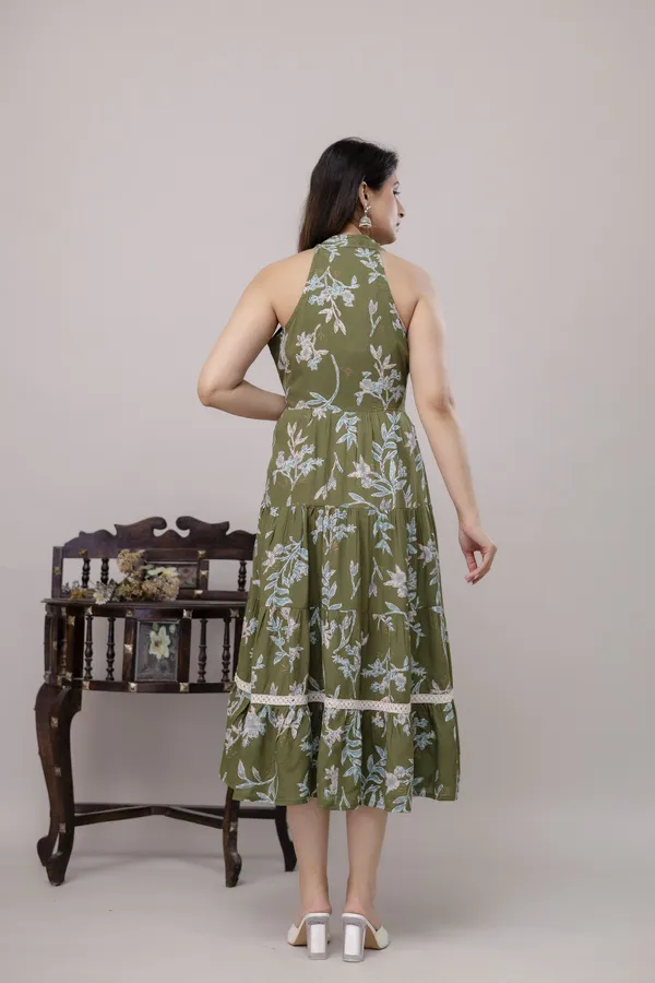 Green_Viscose_Rayon_Halter_Neck_Tiered_A-Line_Floral_Printed_Dress_For_Women