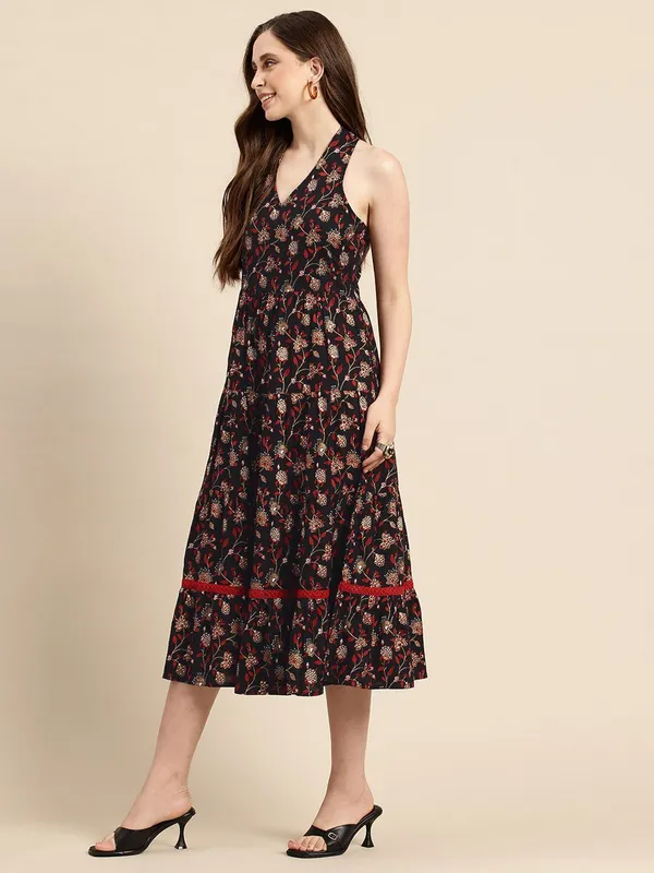 Black_Viscose_Rayon_Halter_Neck_Tiered_A-Line_Floral_Printed_Dress_For_Women