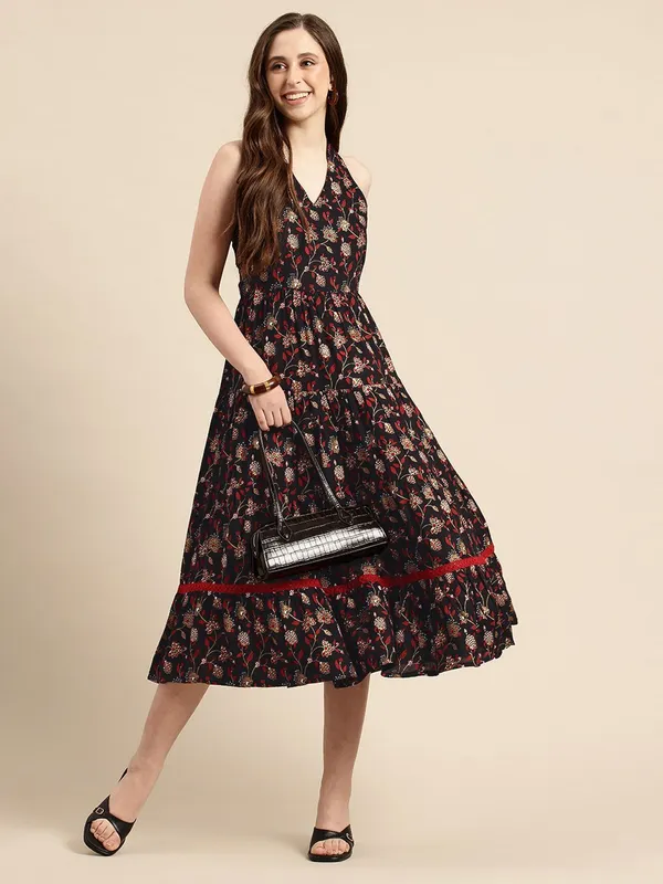 Black_Viscose_Rayon_Halter_Neck_Tiered_A-Line_Floral_Printed_Dress_For_Women