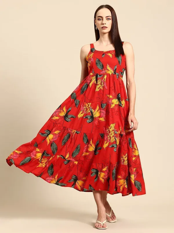 Red_Viscose_Rayon_Layered_Fit_&_Flare_Floral_Print_Dress_For_Women