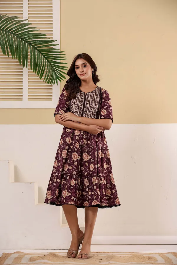 Purple_Pure_Cotton_Floral_Printed_Fit_And_Flare_Ethnic_Dress_For_Women