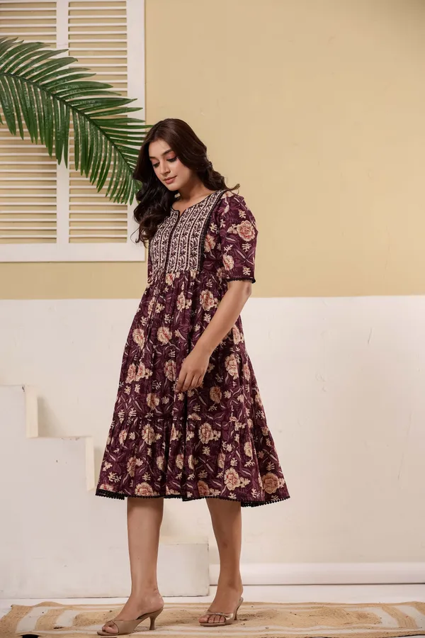 Purple_Pure_Cotton_Floral_Printed_Fit_And_Flare_Ethnic_Dress_For_Women