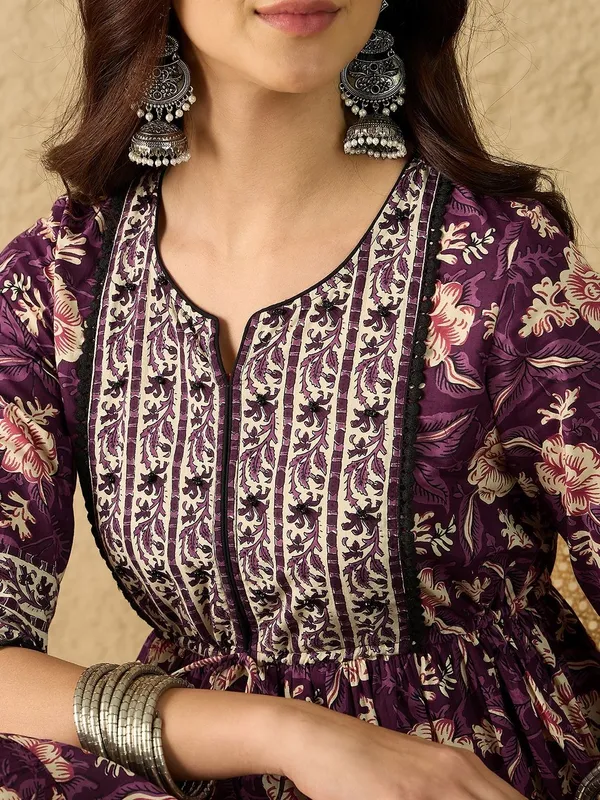 Purple_Pure_Cotton_Fit_&_Flare_Floral_Printed_Ethnic_Dress_For_Women
