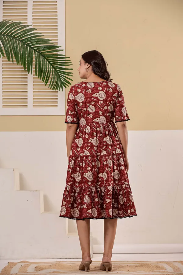 Red_Pure_Cotton_Floral_Printed_Fit_And_Flare_Ethnic_Dress_For_Women