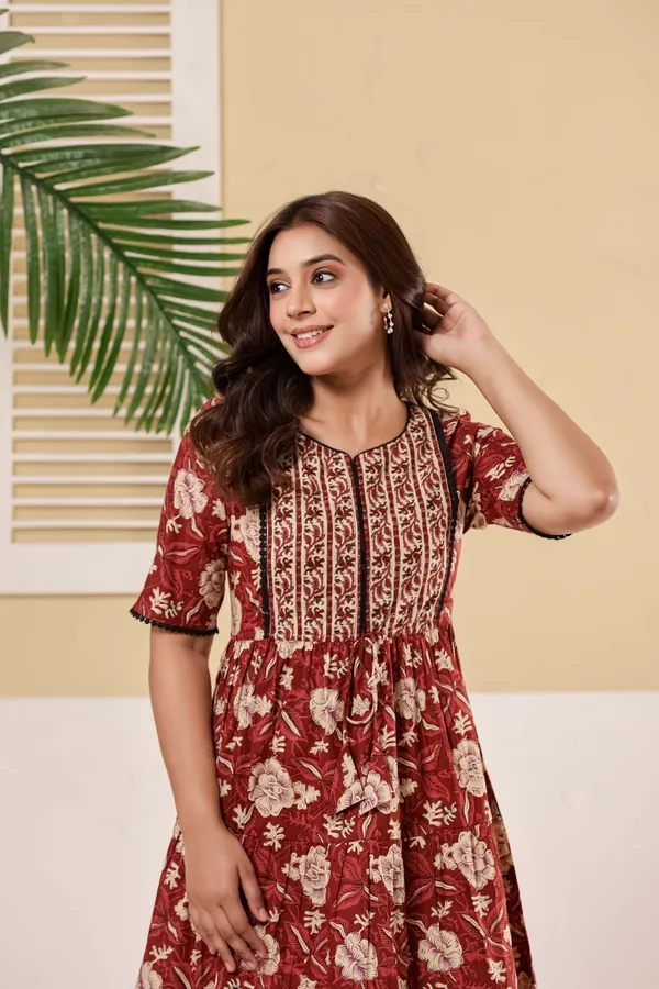 Red_Pure_Cotton_Floral_Printed_Fit_And_Flare_Ethnic_Dress_For_Women