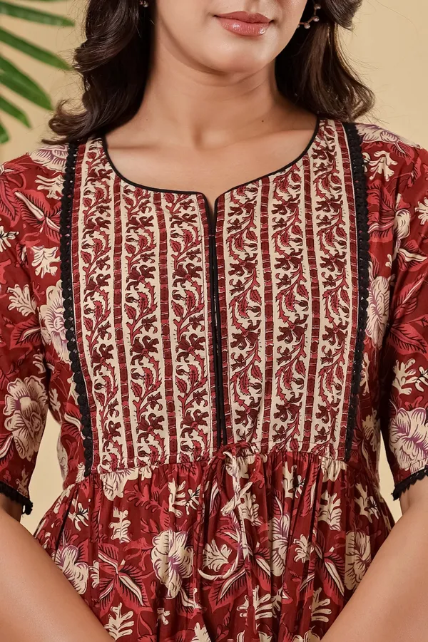 Red_Pure_Cotton_Floral_Printed_Fit_And_Flare_Ethnic_Dress_For_Women