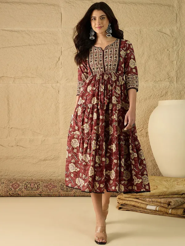 Red_Pure_Cotton_Fit_&_Flare_Floral_Ethnic_Dress_For_Women