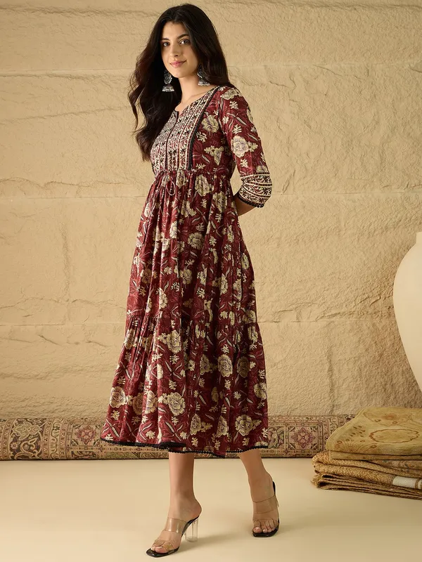 Red_Pure_Cotton_Fit_&_Flare_Floral_Ethnic_Dress_For_Women