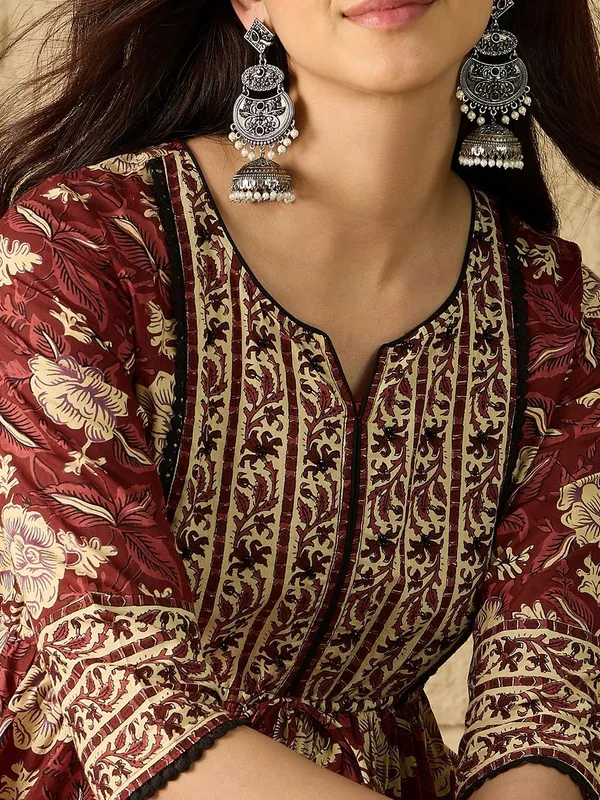 Red_Pure_Cotton_Fit_&_Flare_Floral_Ethnic_Dress_For_Women