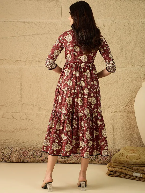Red_Pure_Cotton_Fit_&_Flare_Floral_Ethnic_Dress_For_Women
