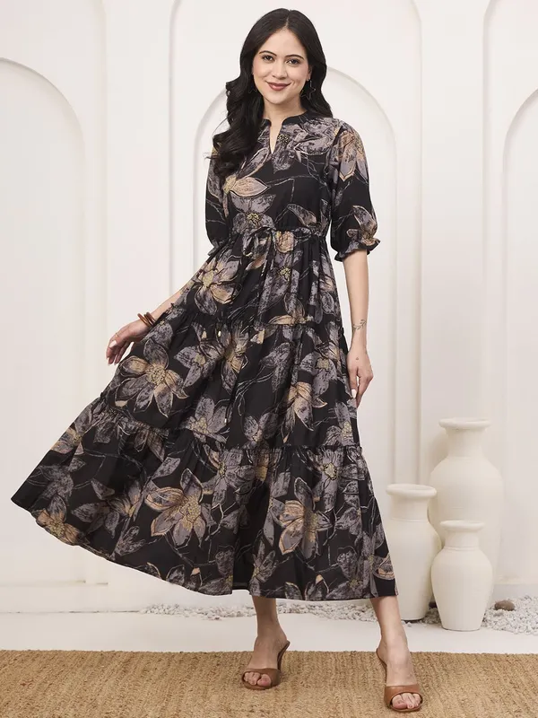 Black_Pure_Cotton_Fit_&_Flare_Floral_Ethnic_Dress_For_Women