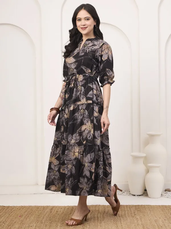 Black_Pure_Cotton_Fit_&_Flare_Floral_Ethnic_Dress_For_Women