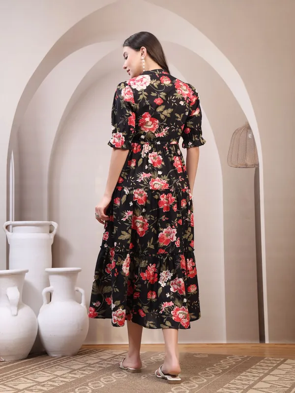Black_Pure_Cotton_Fit_&_Flare_Floral_Ethnic_Dress_For_Women