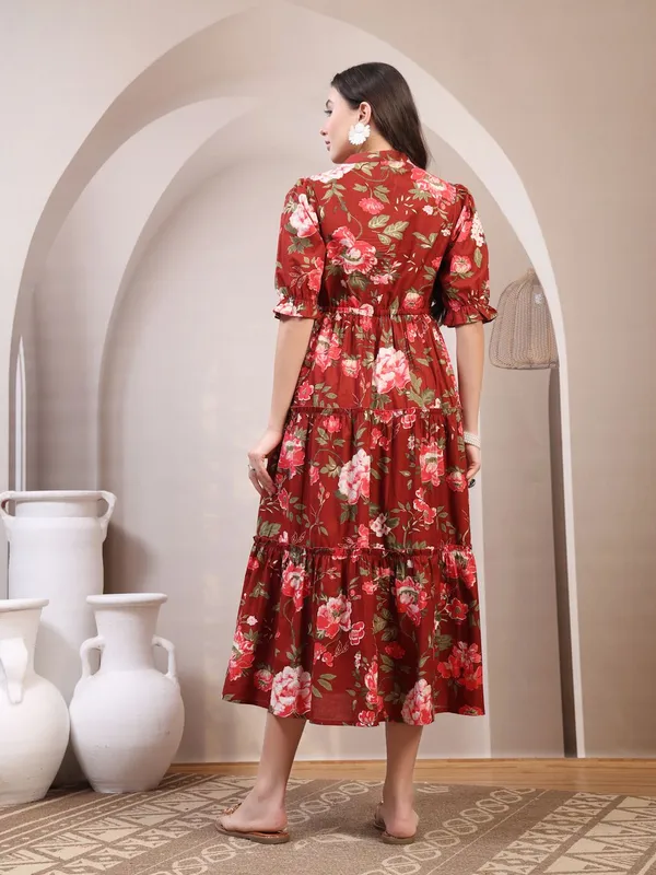 Maroon_Pure_Cotton_Fit_&_Flare_Floral_Ethnic_Dress_For_Women