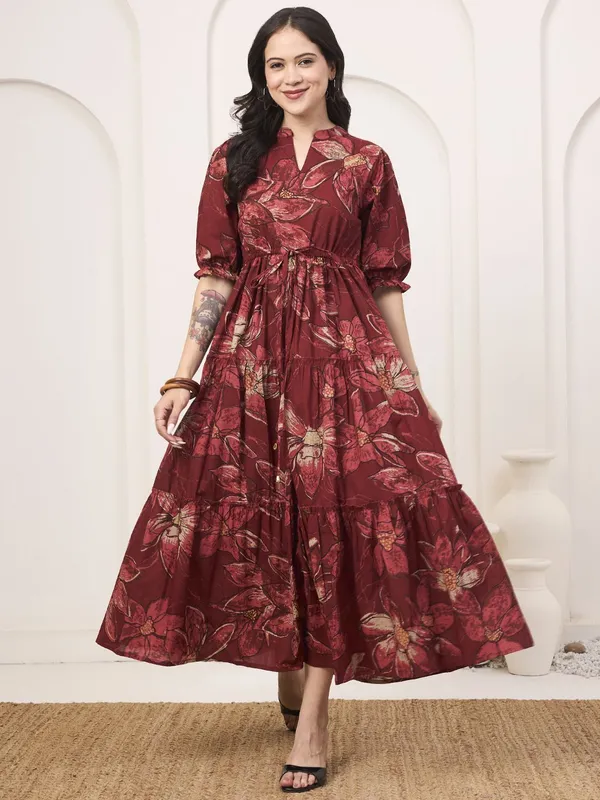Red_Pure_Cotton_Fit_&_Flare_Floral_Ethnic_Dress_For_Women
