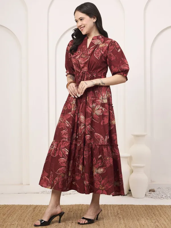 Red_Pure_Cotton_Fit_&_Flare_Floral_Ethnic_Dress_For_Women