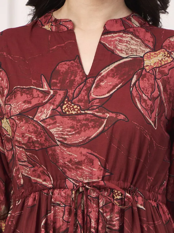 Red_Pure_Cotton_Fit_&_Flare_Floral_Ethnic_Dress_For_Women