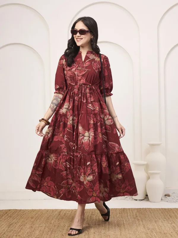 Red_Pure_Cotton_Fit_&_Flare_Floral_Ethnic_Dress_For_Women