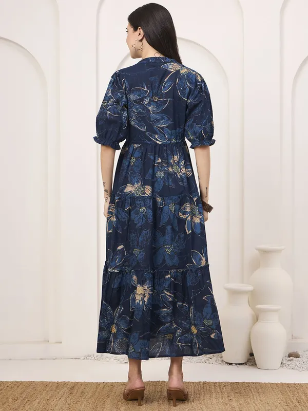 Blue_Pure_Cotton_Fit_&_Flare_Floral_Ethnic_Dress_For_Women