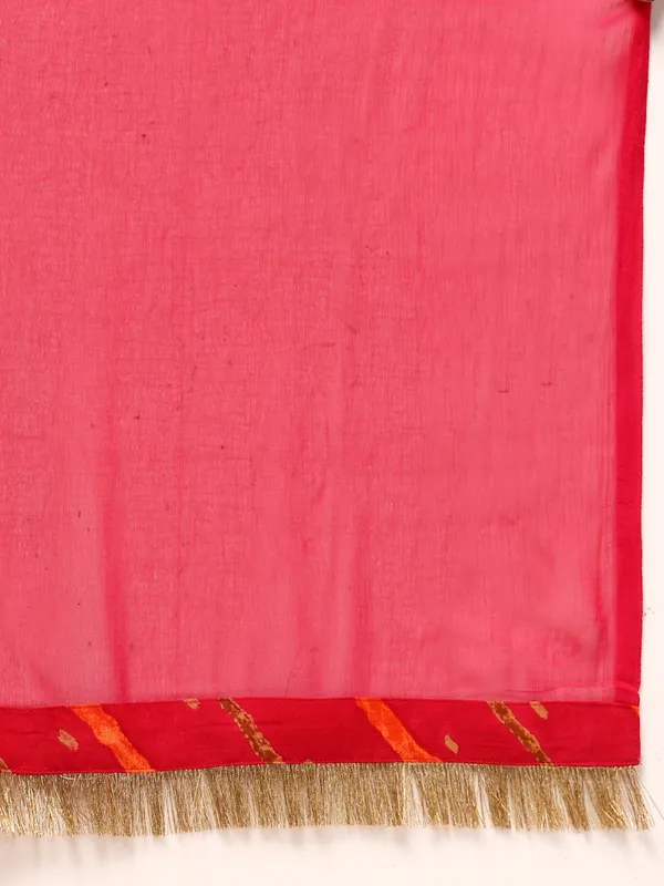Pink_Viscose_Rayon_Regular_Leheriya_Printed_Thread_Work_Kurta_Set_For_Women