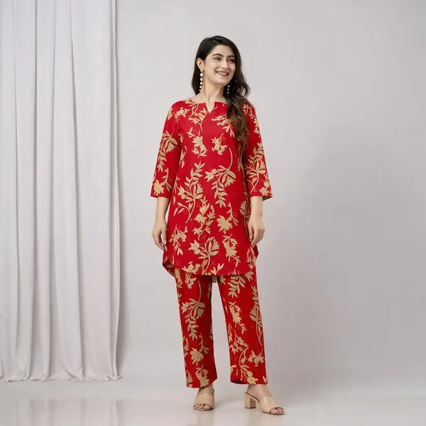 Red_Viscose_Rayon_Floral_Printed_Top_Palazzo_Co-Ords_For_Women