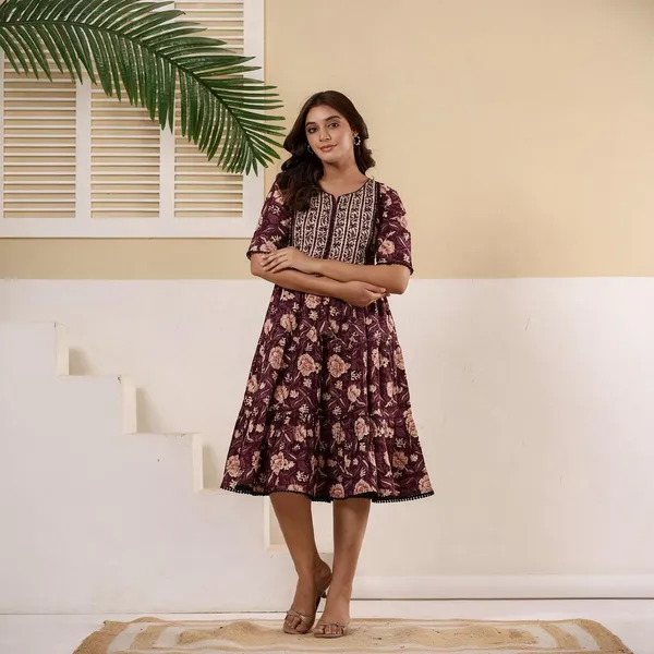 Purple_Pure_Cotton_Floral_Printed_Fit_And_Flare_Ethnic_Dress_For_Women