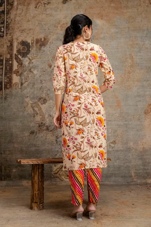 Orange_Pure_Cotton_Embroidered_Floral_Printed_Kurta_Set_For_Women