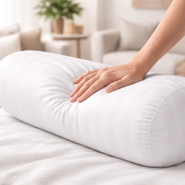 White_Striped_Bolster_Pillow_9x24_Inch_Soft_Polyester_Cylindrical_Cushion_Neck_Back_Leg_Support_Single_Piece