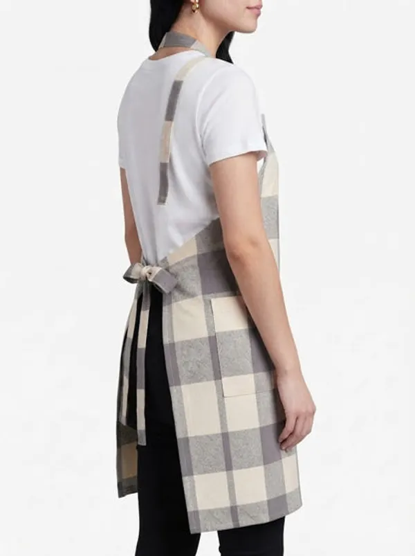 Premium_Cotton_Checkered_Kitchen_Apron_With_Pockets_Grey