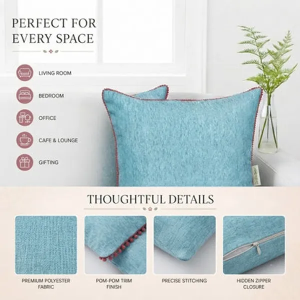 Velvet_Cushion_Cover_With_Red_Pom_Pom_Trim_Soft_Polyester_Decorative_Pillow_Cover