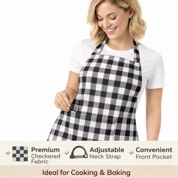 Premium_Cotton_Checkered_Kitchen_Apron_With_Pockets_Black