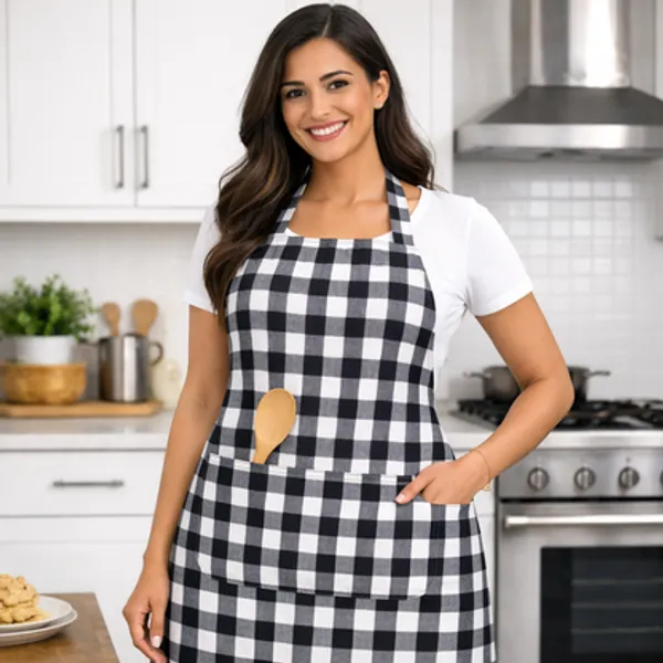 Premium_Cotton_Checkered_Kitchen_Apron_With_Pockets_Black