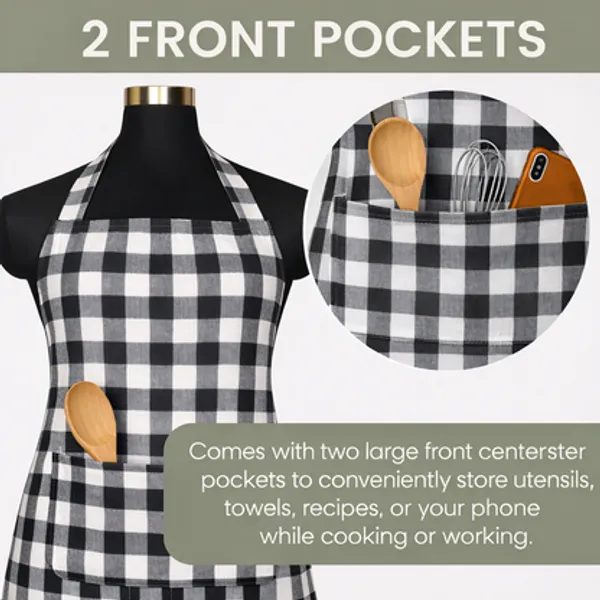 Premium_Cotton_Checkered_Kitchen_Apron_With_Pockets_Black