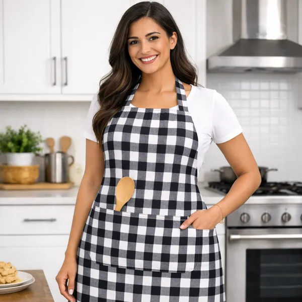 Premium_Cotton_Checkered_Kitchen_Apron_With_Pockets_Black