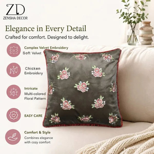 Zensha_Decor_18x18_Inch_Velvet_Floral_Embroidered_Cushion_Cover_Taupe_Grey