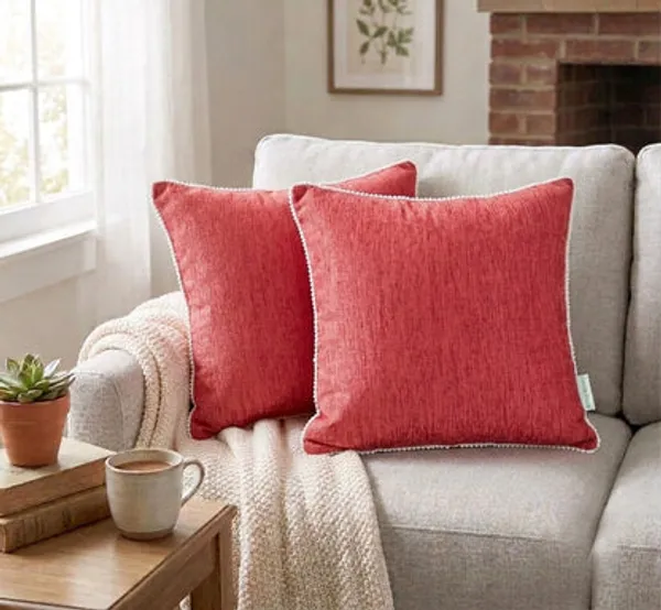 Red_Velvet_Cushion_Cover_With_White_Pom_Pom_Trim_Soft_Polyester_Decorative_Pillow_Cover