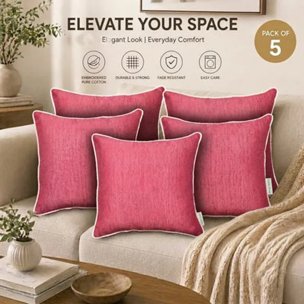 Red_Velvet_Cushion_Cover_With_White_Pom_Pom_Trim_Soft_Polyester_Decorative_Pillow_Cover
