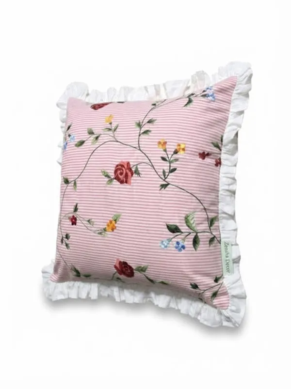 Pink_Floral_Cotton_Pillow_Cover_With_Ruffled_Border_Striped_Printed_Cushion_Cover