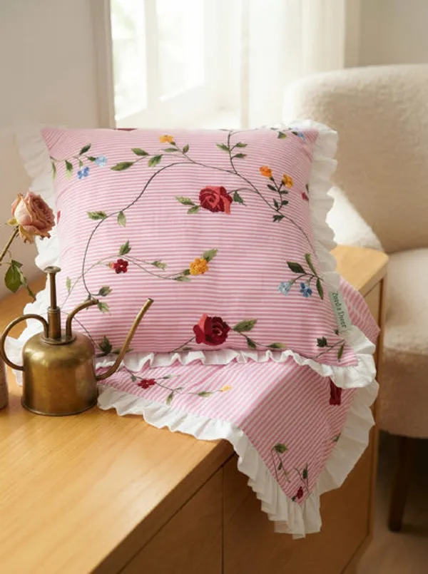 Pink_Floral_Cotton_Pillow_Cover_With_Ruffled_Border_Striped_Printed_Cushion_Cover