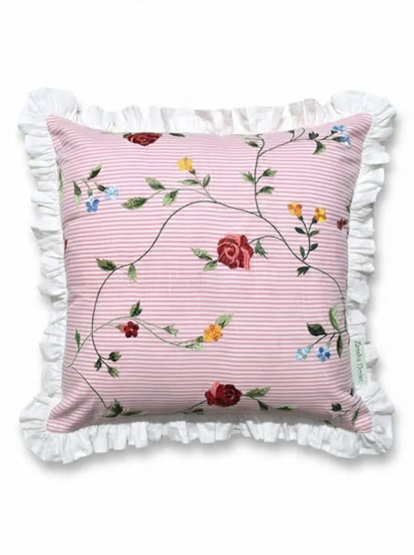 Pink_Floral_Cotton_Pillow_Cover_With_Ruffled_Border_Striped_Printed_Cushion_Cover