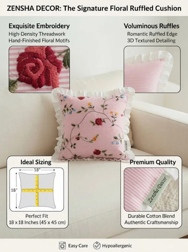 Pink_Floral_Cotton_Pillow_Cover_With_Ruffled_Border_Striped_Printed_Cushion_Cover