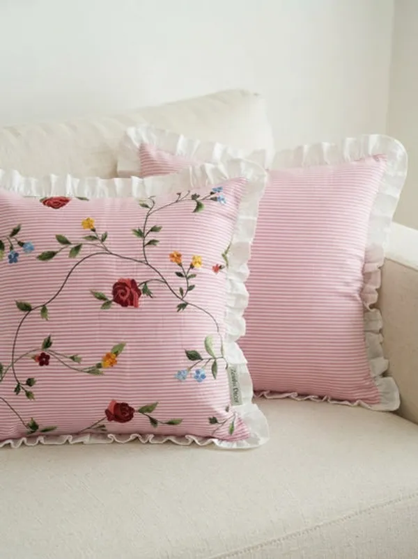 Pink_Floral_Cotton_Pillow_Cover_With_Ruffled_Border_Striped_Printed_Cushion_Cover